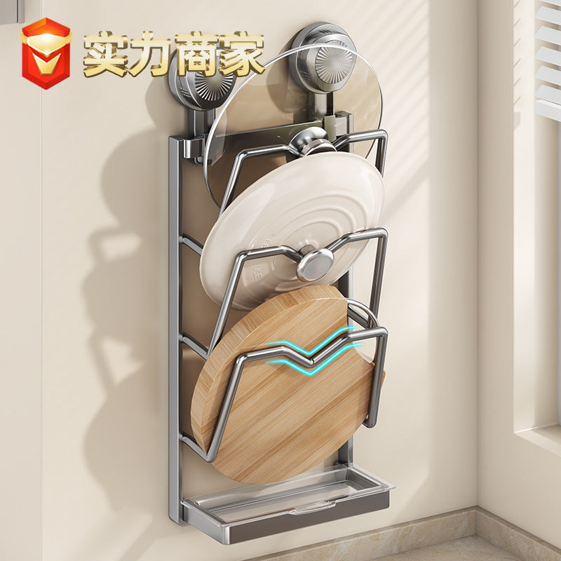 Pot lid rack hanger kitchen lid artifact non-punching carbon steel strong suction cup storage rack wholesale
