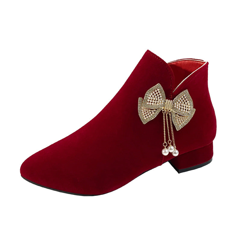 Winter wedding shoes for women 2023new arrival xiuhe wedding dress two-wear thick heel wedding shoes bridal shoes high heels not tiring feet