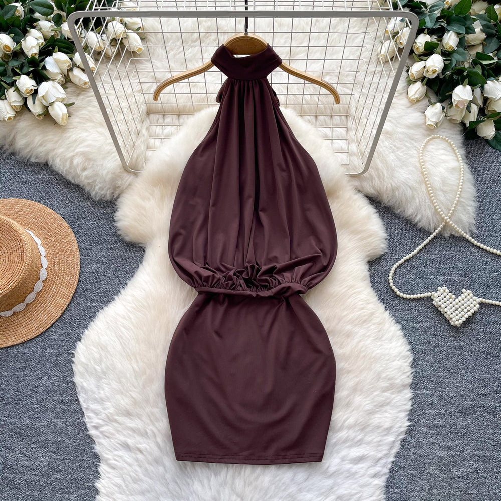 Sexy halter pure desire red hip cover dress women's summer hot girl royal sister backless silm slimming look hip cover skirt