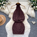 Sexy halter pure desire red hip cover dress women's summer hot girl royal sister backless silm slimming look hip cover skirt