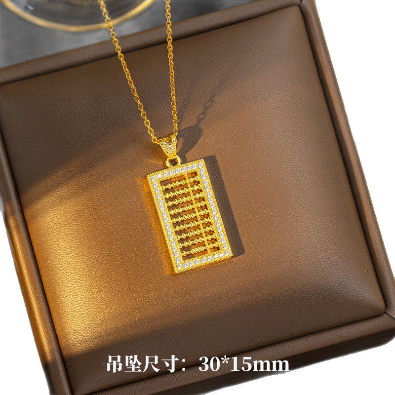 [titanium steel] hot-selling full diamond abacus necklace for women, high-end niche design pendant, copper inlaid zirconium sweater chain wholesale