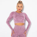 In stock! new european and american style sexy fitness wear for women, tight-fitting, quick-drying, washed athletic running long-sleeve top, yoga outfit