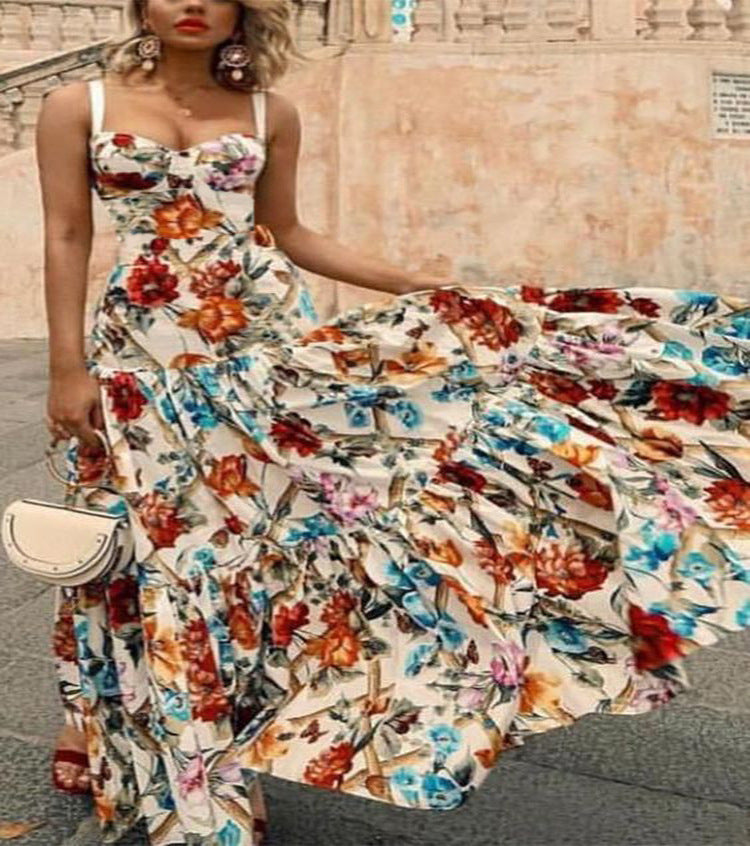 2025 summer european and american export new women's fashion wish amazon sexy sleeveless camisole maxi dress printed dress