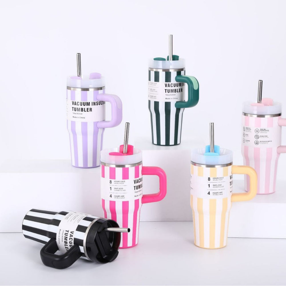 Amazon 14oz mini insulated tumbler 2nd generation - striped car cup, 304 stainless steel, vehicle-mounted ice tumbler