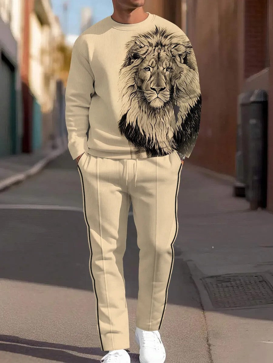 cross-border e-commerce 3d digital print men's autumn/winter new casual fitted long-sleeve hoodie and pants set