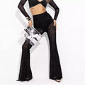 European and american style cross-border independent website women's hot-selling sexy mesh flocked high-waisted leg-lengthening slightly flared casual pants
