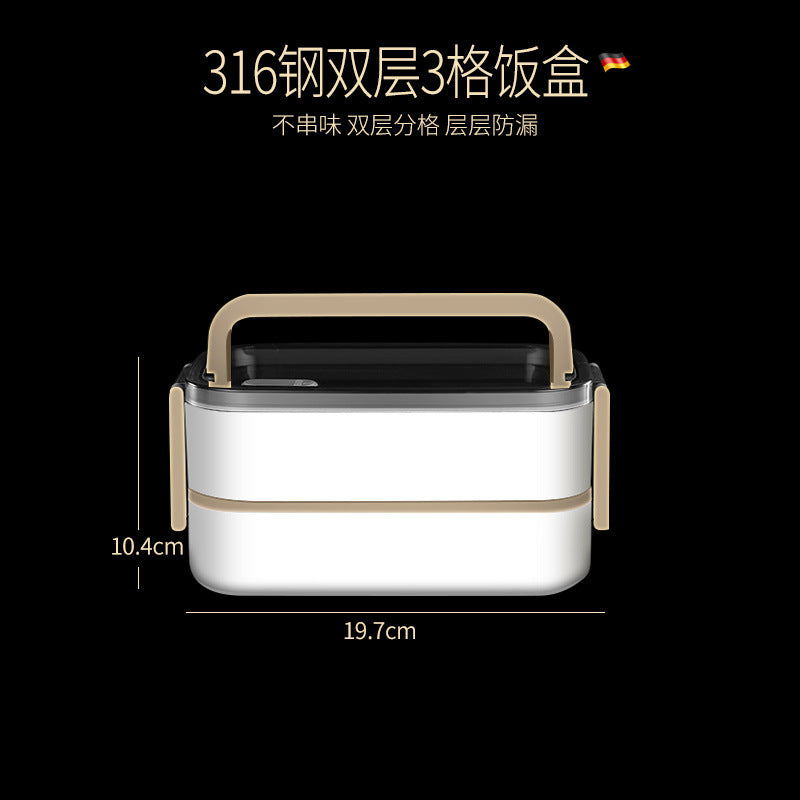 304 stainless steel thermal insulation double-layer lunch box packing and sealing fresh-keeping box grid bento box office worker portable lunch box