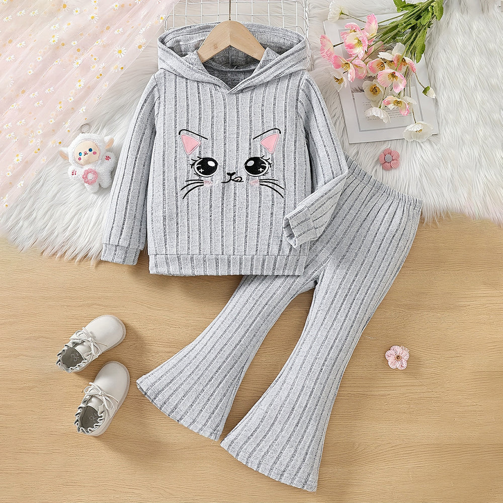 new autumn collection: cute embroidered hoodie & flare leg pants set - cross-border exclusive
