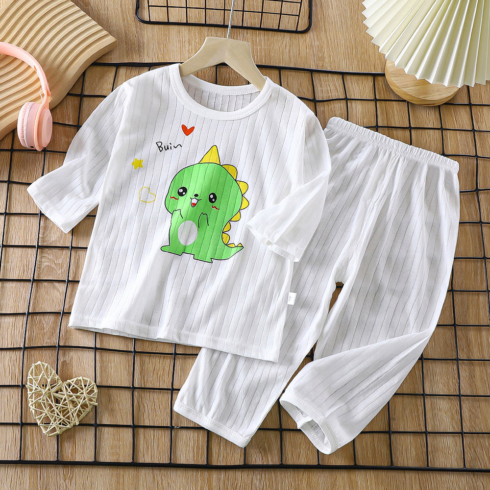 Kids' 100% cotton loungewear set - lightweight, breathable, three-quarter sleeve, air conditioning suit for boys and girls, baby summer long-sleeve pajamas