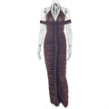Fashion style insexport design fashion women's one-step pure color hip skirt halterneckv neck wrapped chest longdress