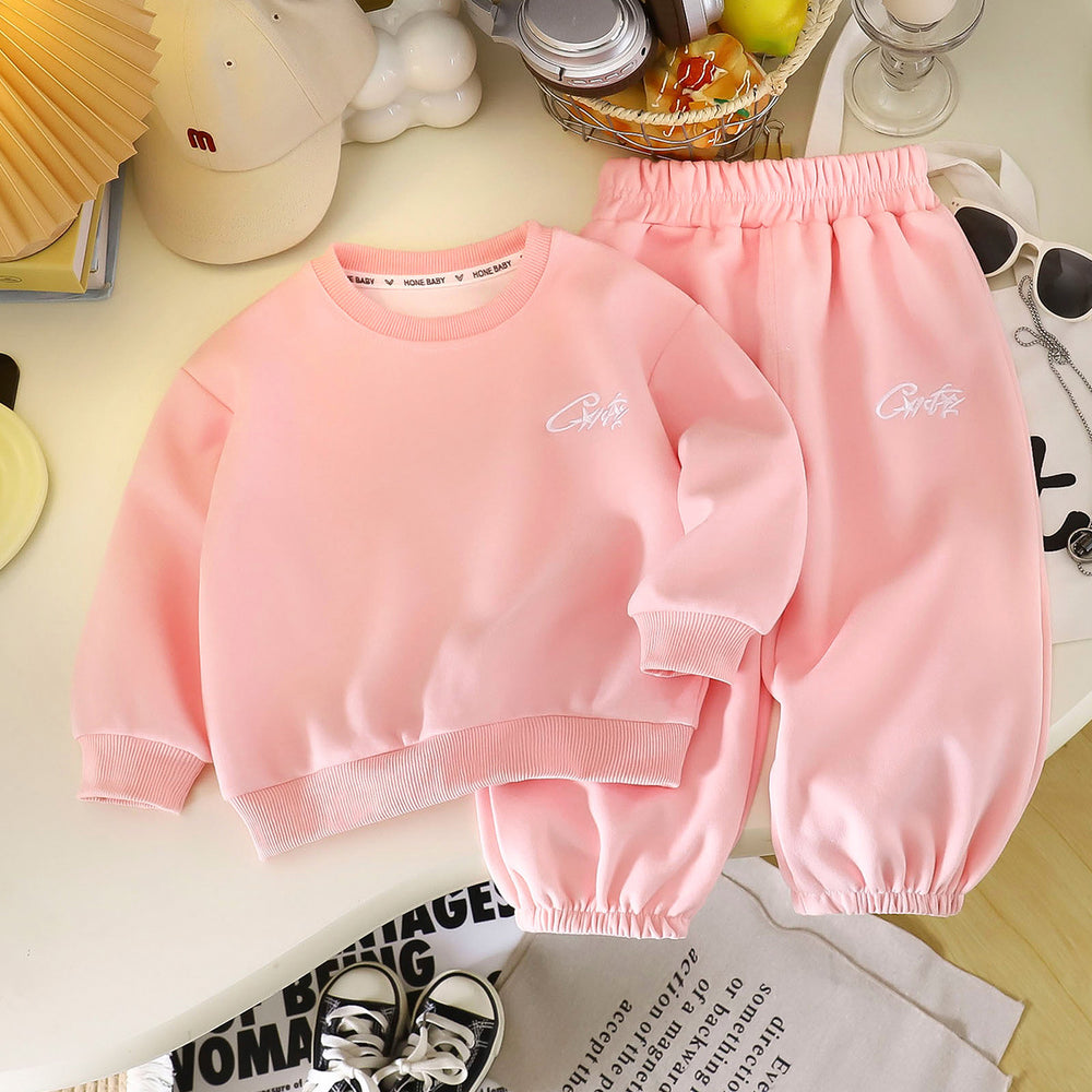 Spring autumkidssweatshirtsuitchildren's fashion sports two-piece set boys and girls winterfleece-linedk-style children's clothing