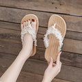 Casual vacation flip-flops for women, new summer outdoor wear, pearl tassel flat flip-flops, non-slip sandals for women