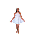 European and american cross-border women's fashion:  winter new arrival - solid color sleeveless tie-waist ruched patchwork mini dress