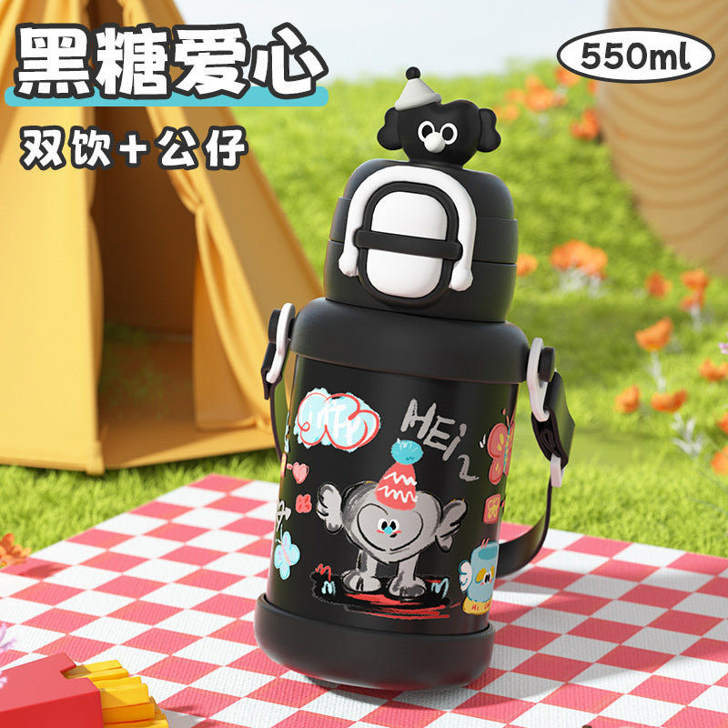 Kids thermos cup 316 stainless steel straw cup cute stainless steel cartoon student cup portable cup manufacturer