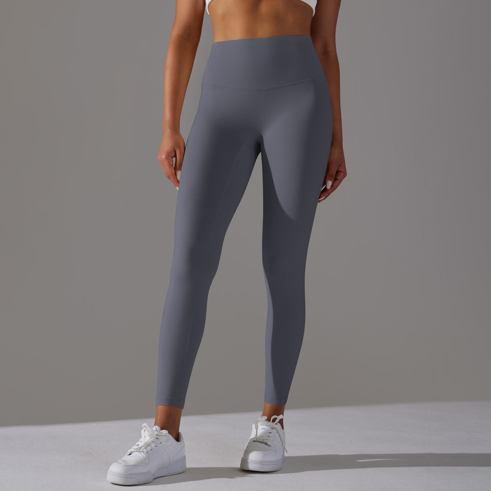 No awkward line double-sided brushed nude breathable yoga nine-point pants high waist hip lift peach tight sports fitness pants