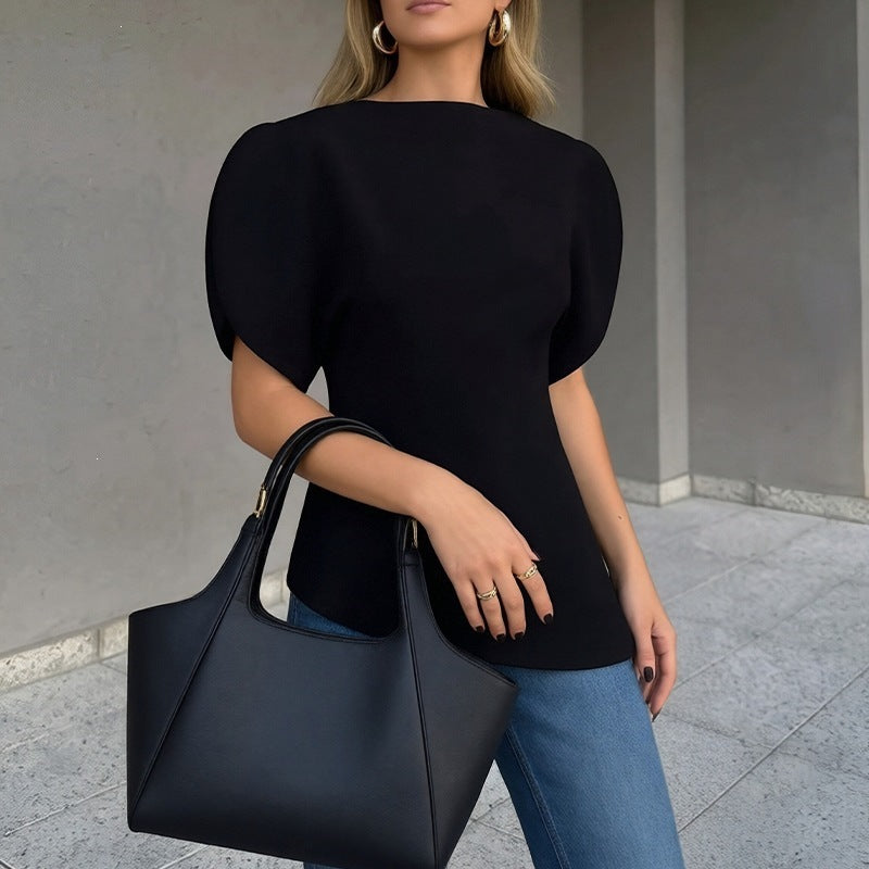 summer new women's fashion: cross-border european and american style, everyday casual, loose fit, bubble sleeve, solid color top
