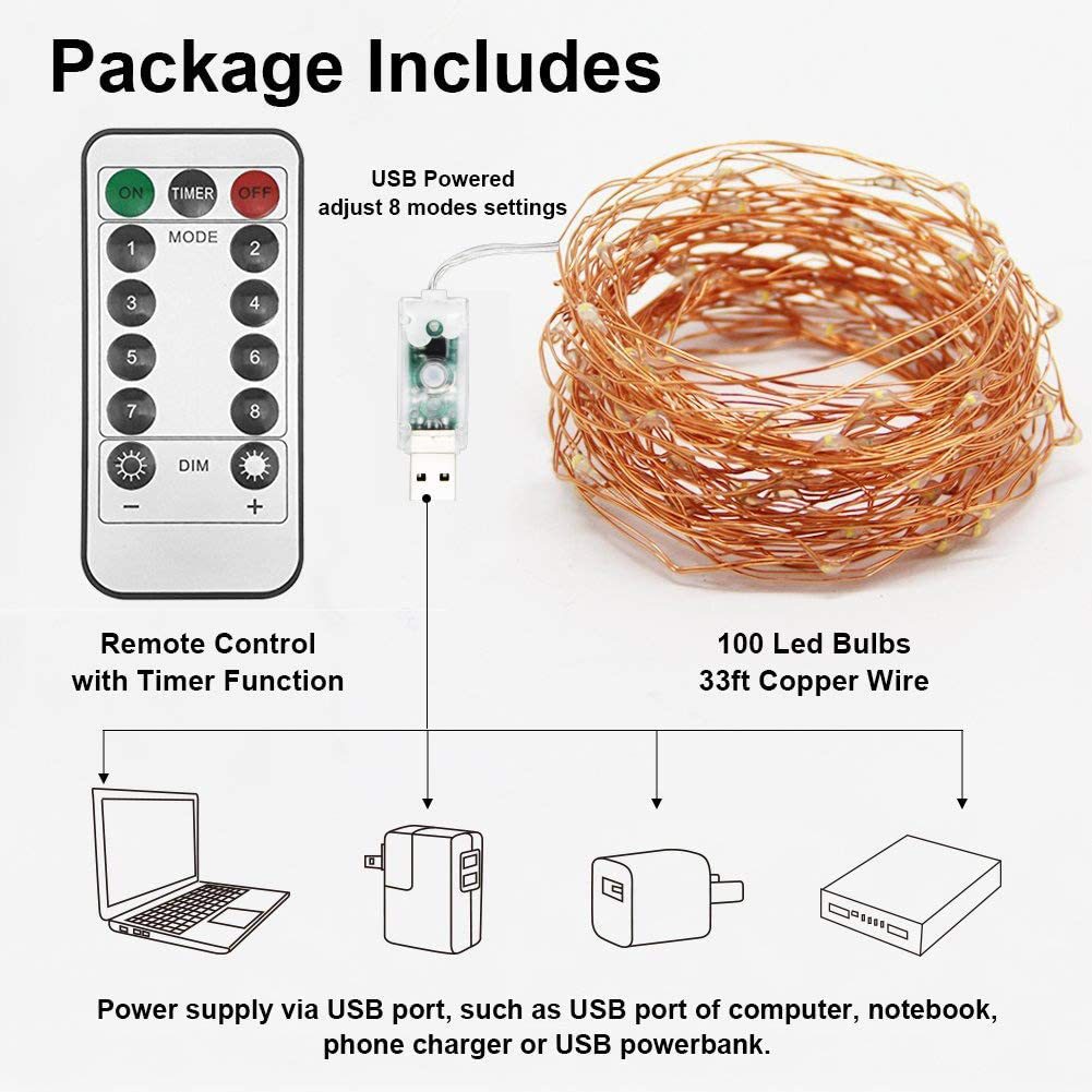 USB remote control copper wire light Gypsy lights Garden balcony Waterproof string lights Flashing garden Christmas decorative light strip