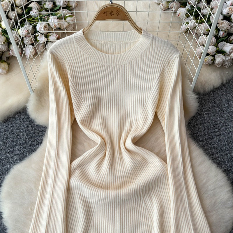 Autumnew arrivalexport pure lust style hot girl silmlong sleevesknittingdress women's casual round neck elegant short skirt