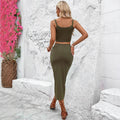 European and american  summer new women's versatile commute fashion set: camisole top & slit midi skirt two-piece outfit