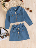 european and american girls' spring/autumn long-sleeved cropped jacket top + bow a-line skirt set - cross-border fashion