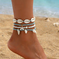 Multi-layer beaded foot jewelry wholesale european and american cross-border anklets for women vacation style shell starfish elastic rice bead anklet set