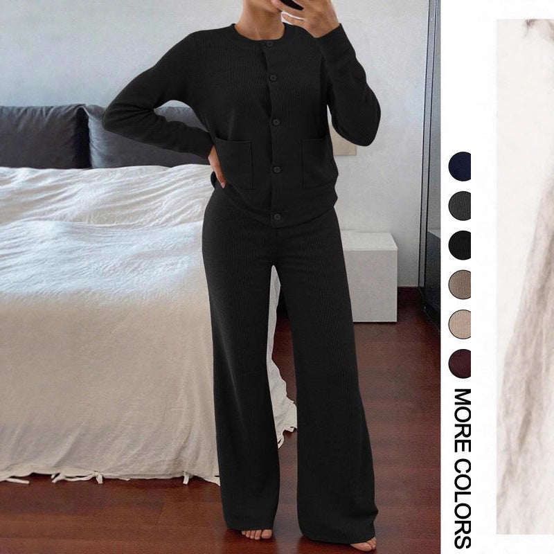 fashionfashionelegantknittingcardigansuitfemalefall and winternew arrivallazy stylecasualsweaterloose pants two