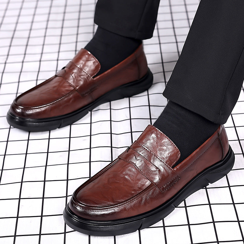 Casual leather shoes for men spring live broadcast british business formal wear hand-grabbed pattern soft leather soft bottom slip-on men's leather shoes