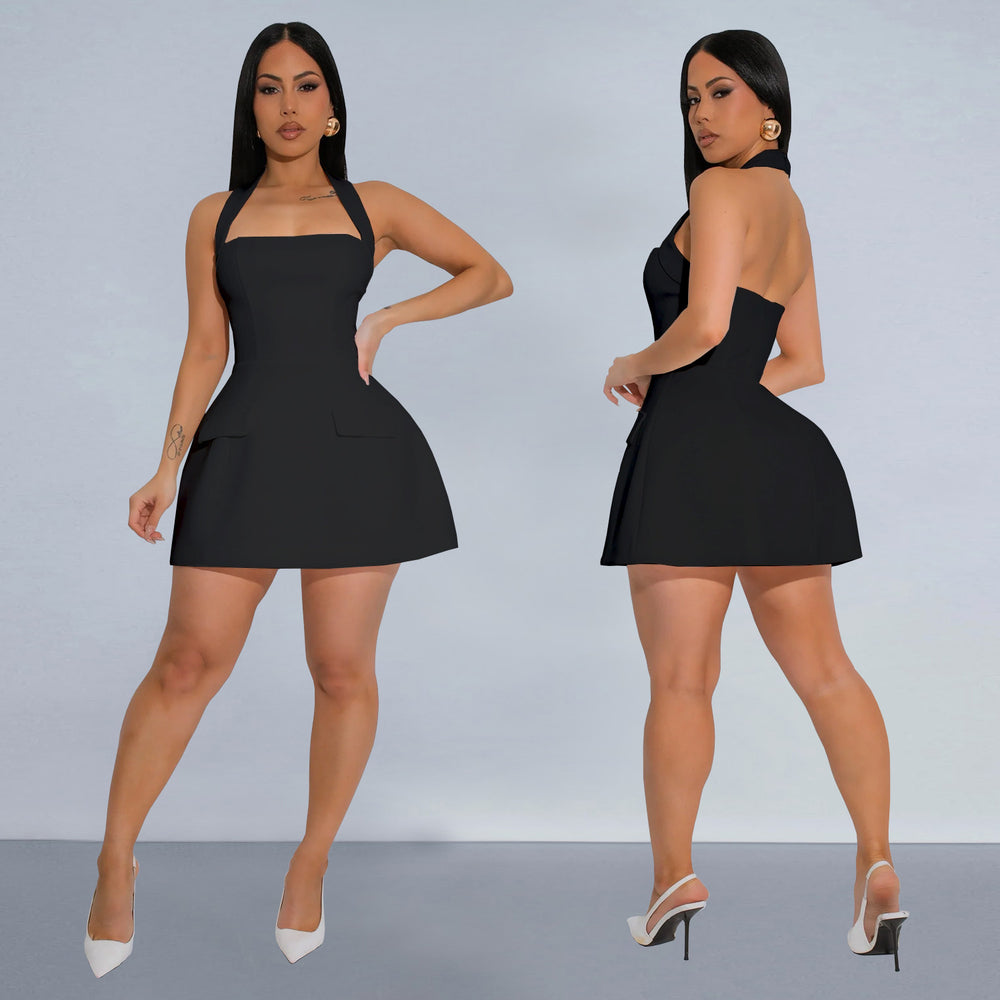 C7266 cross-border   fashion women's off-the-shoulder halter backless mini dress - new arrival