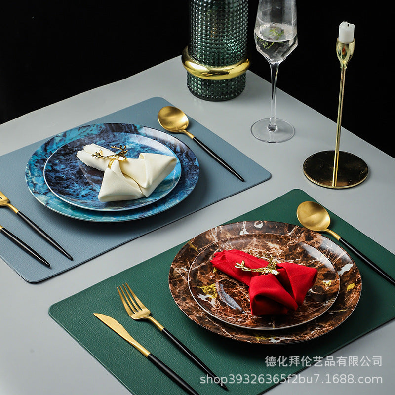 Ceramic marble pattern tableware model room tableware decoration european style western food plate steak plate suit