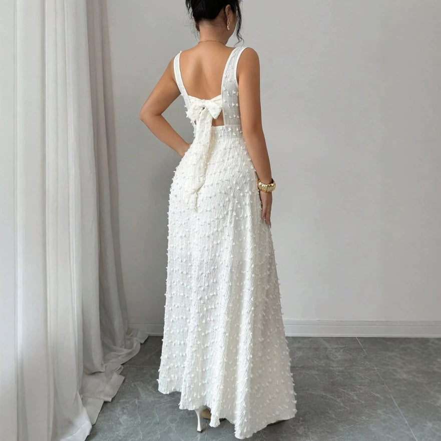 new european and american style women's white lace backless dress