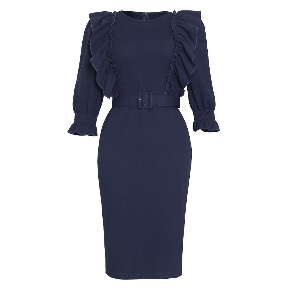 e-commerce african foreign trade  clothing fashion professional ol large size women's clothing half length sleeve dress belt