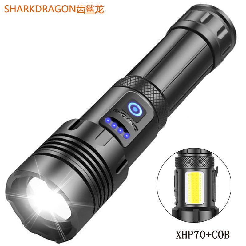 Cross-border new XHP90 + COB strong light flashlight USB charging outdoor zoom side light P160 LED flashlight