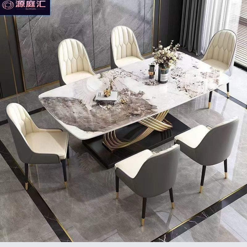 Italian-style sintered stone dining table and chairs set - modern luxury rectangular dining table for small spaces