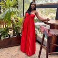 European and american women's clothing  autumn new arrivals: sweet, fresh, slimming, pleated high-waisted backless maxi dress