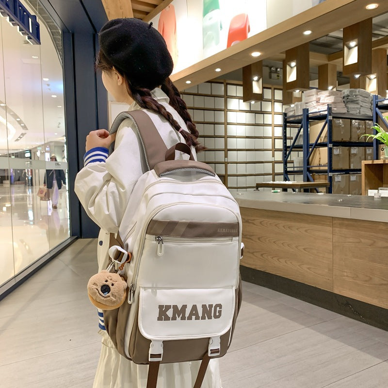 School bag for female junior high school students 2024 new travel backpack for high school students and girls large-capacity Korean version contrasting color backpack