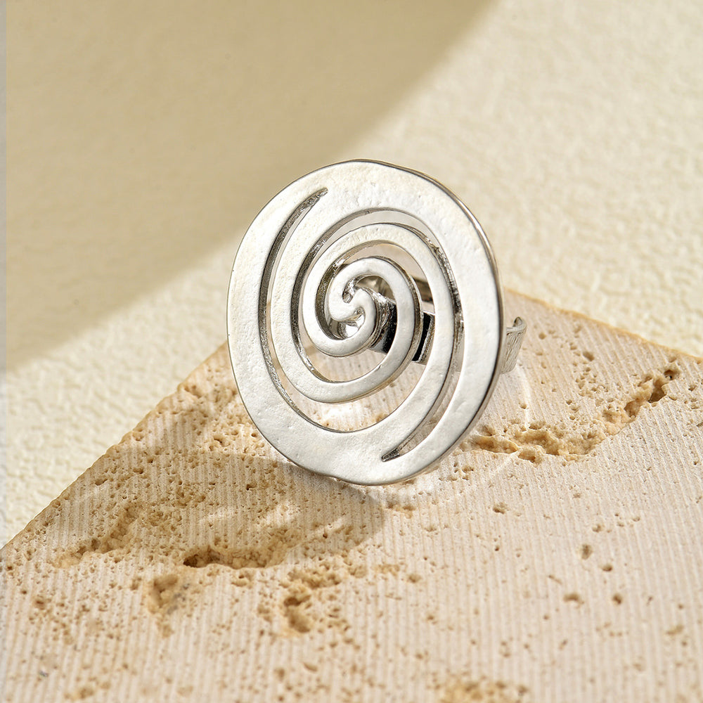 European and american cross-border fashion gold geometric spiral ring for women - luxury, unique, adjustable open ring for index finger