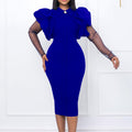Q095 european and american autumn/winter new women's cross-border mesh patchwork pleated ol elegant commute plus size african dress