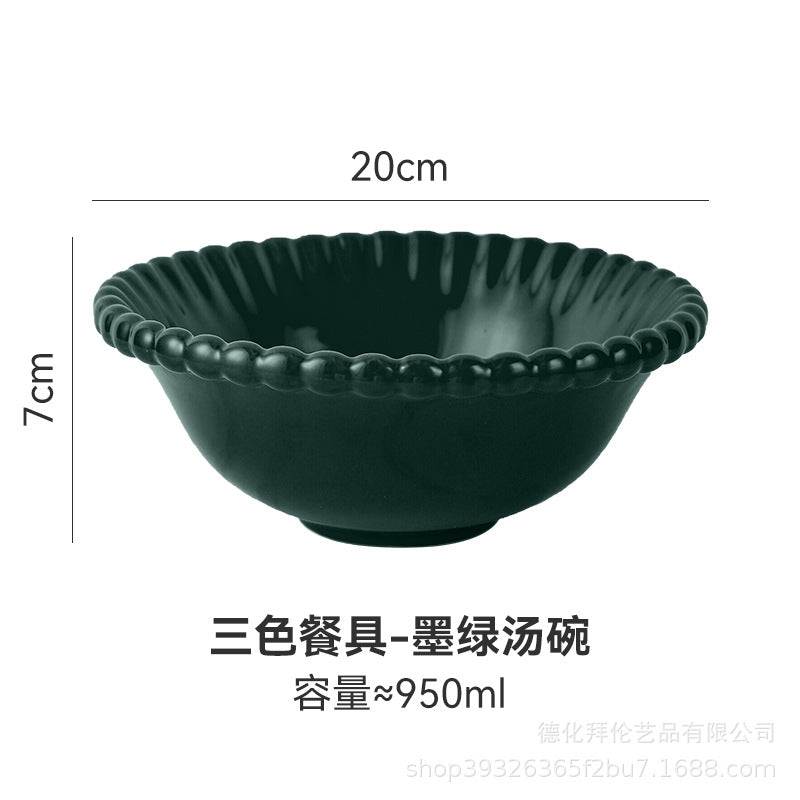 Insfrench creative pearl edge bowl, plate and dish tableware combination restaurant for home dessert oatmeal rice bowl suit
