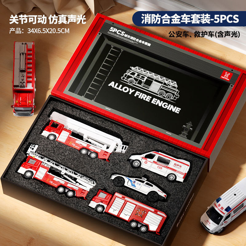 Alloy big truck kids toy set - construction, ambulance, police car, military tank & car - new year edition