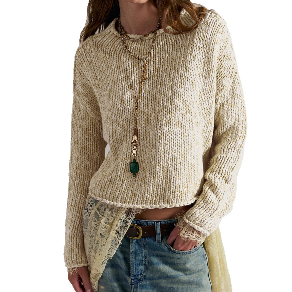 Cross-border Europe, America,  autumn popular women's clothing long-sleeved knitted round neck pullover solid color top high-end sweater