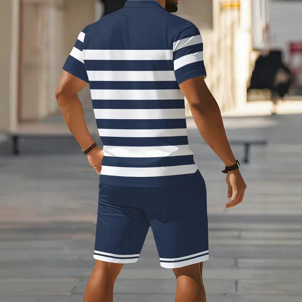 hot-selling men's polo shirt set, new summer two-piece casual short-sleeve and shorts set, dropshipping available