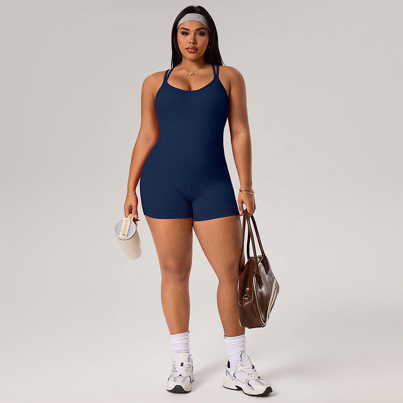 European and american style plus size yoga bodysuit - summer stretch tummy control peach lift one-piece workout jumpsuit - new women's collection