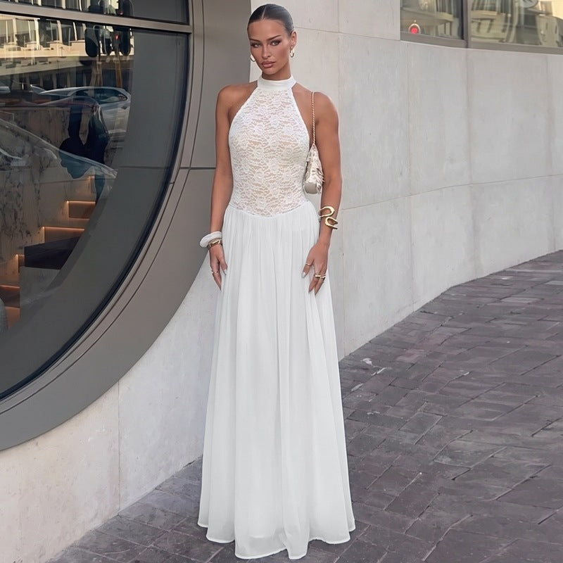 european and american women's clothing  summer new fashion elegant sleeveless slim-fit patchwork dress - wholesale for export