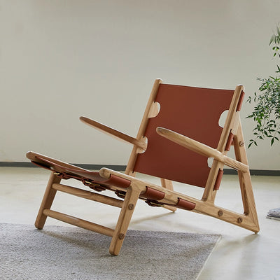 Hunting chair solid wood single sofa chair designer saddle leather casual chair living room retro chair balcony back chair