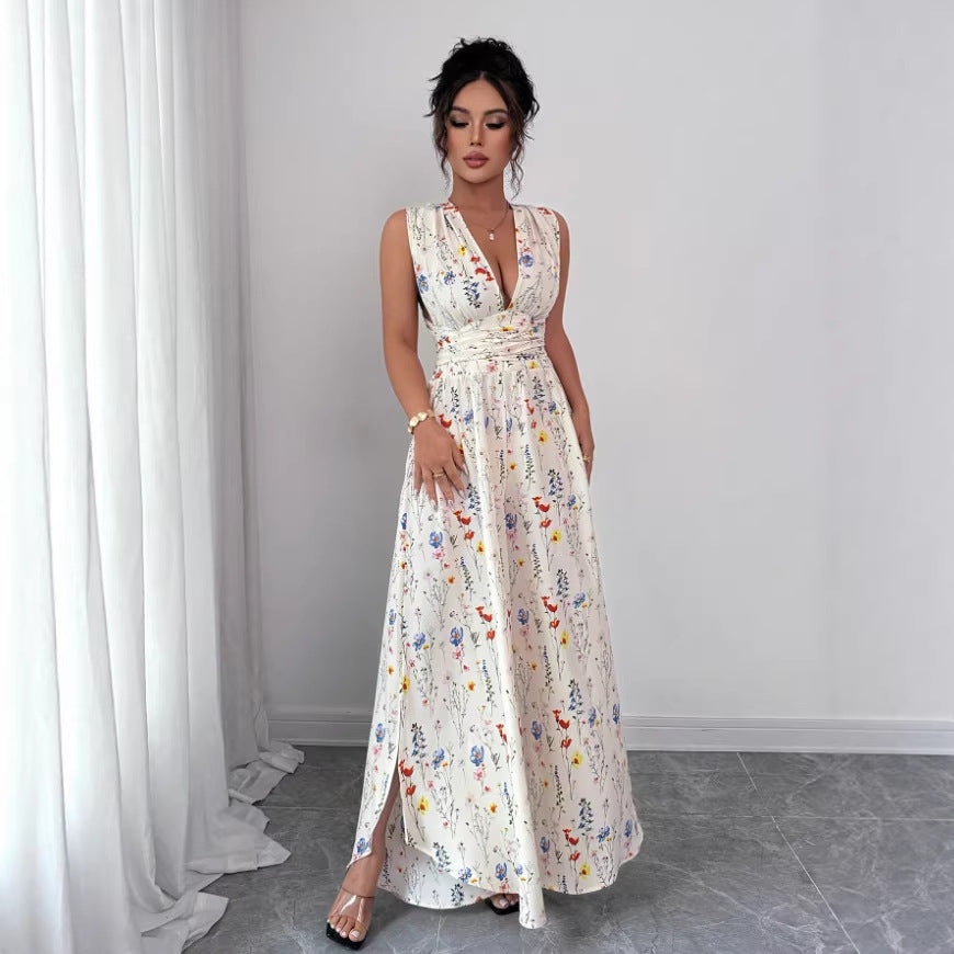 cross-border e-commerce floral digital print camisole and jumpsuit fashionable versatile women's vacation outfit