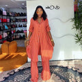 European and american cross-border women's fashion:  summer new arrival - stylish and elegant long striped shirt top and wide-leg pants set