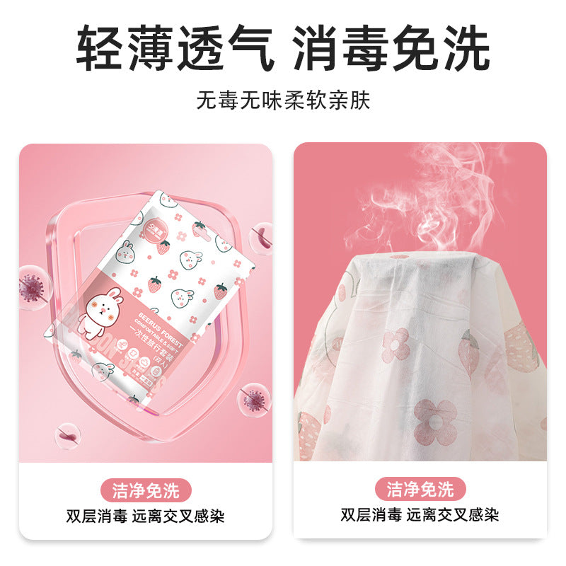 Disposable bed sheet, duvet cover, pillowcase set - 4 piece travel set, double size, pink print, thickened, extra large, sanitary hotel quality