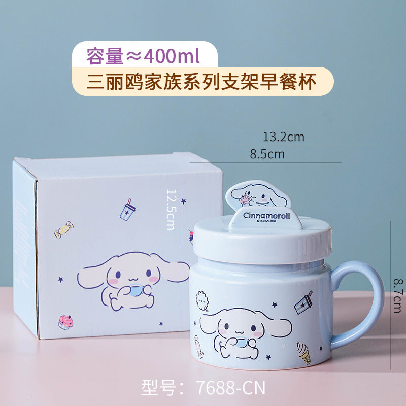 Sanrio ceramic mug Hello Kitty mobile phone holder cup lid high value coffee cup couple cute drinking cup