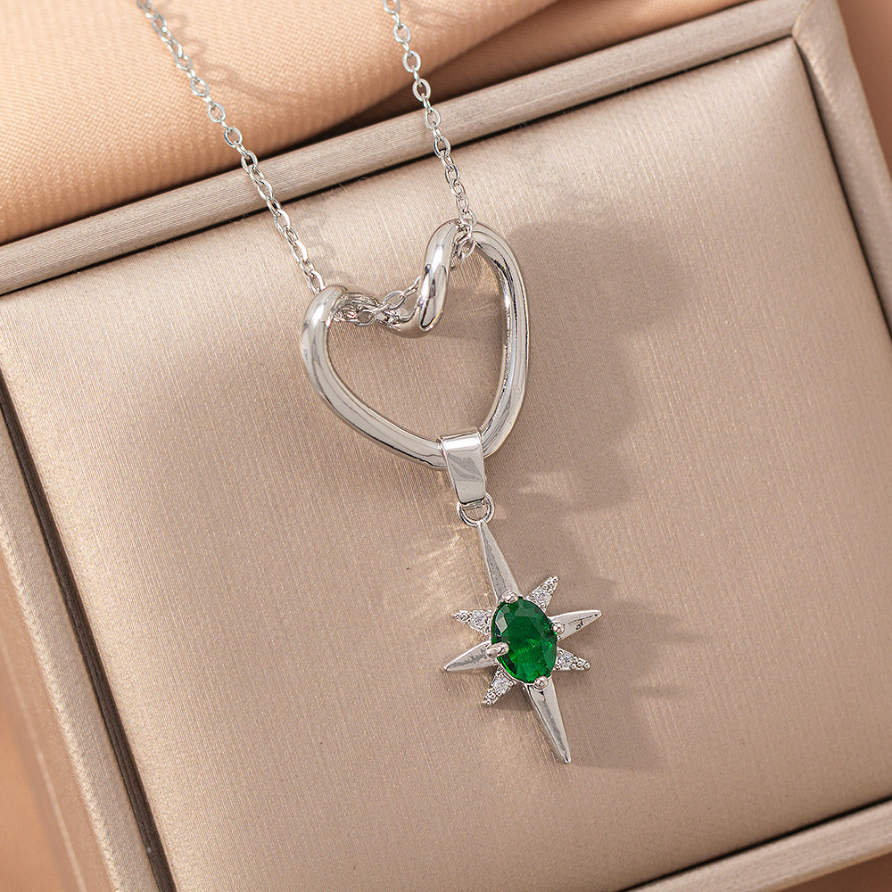 [copper inlaid with zirconium] fashion popular heart-shaped titanium steel necklace, high-end light luxury diamond-encrusted ins fashion clavicle chain jewelry