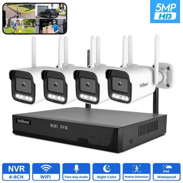 SriHome8路5MP无线监控套装语音对讲全彩夜视CCTV录像机NVR摄像头